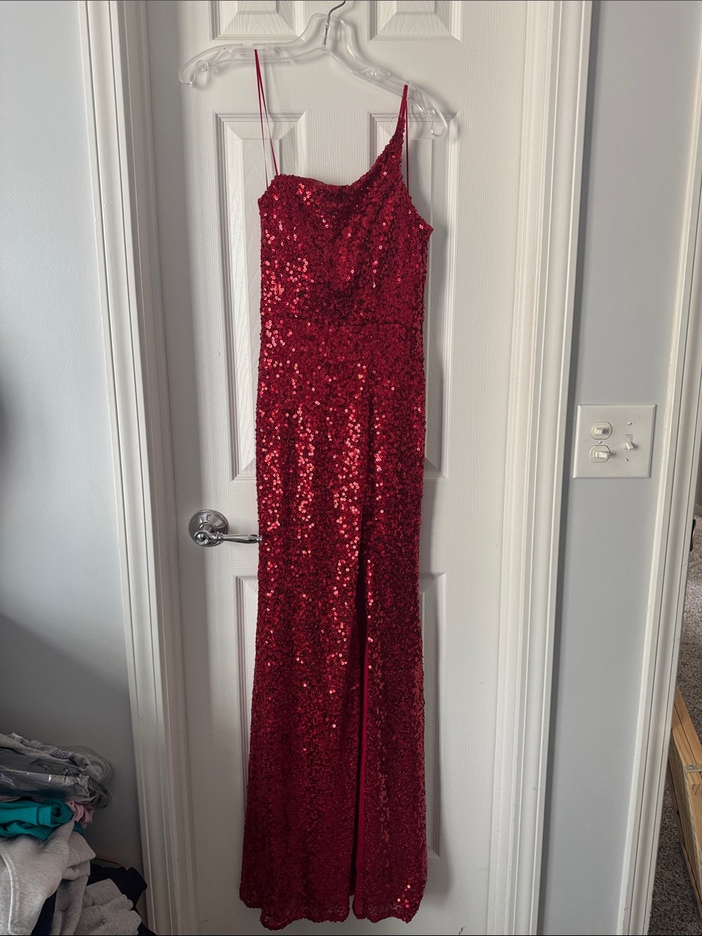 Red Sequin Strap Evening Dress - Elegant Sparkle